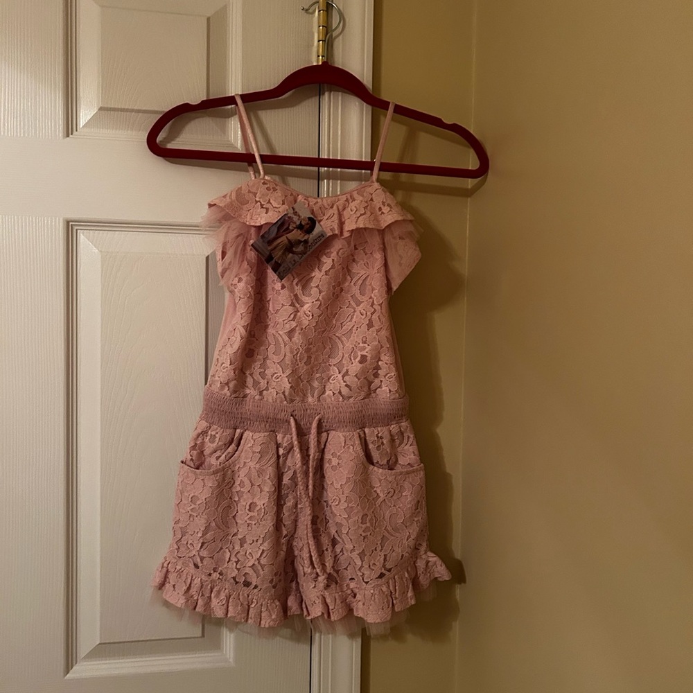 Pink Lace Ruffle Romper